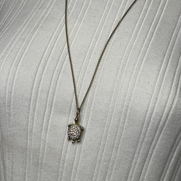 J.Crew J Crew pendant gold tone necklace burnished TURTLE signed costume jewelry - Picture 2 of 12